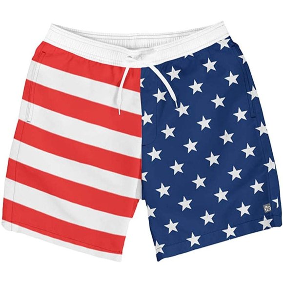 Tipsy Elves Men's Patriotic USA American Flag Swim Trunks: Small Red - Picture 3 of 4